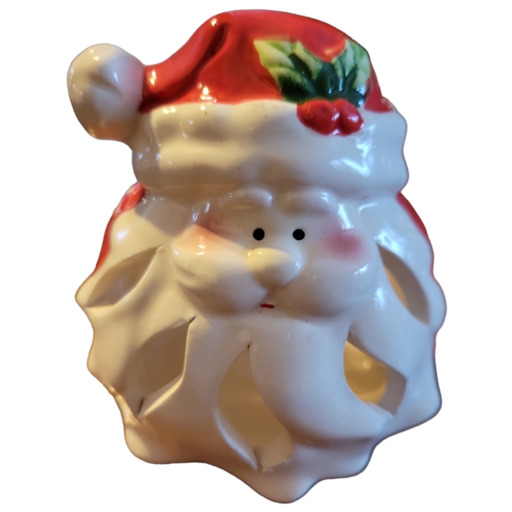 Vtg Ceramic Ho Ho Santa Claus Head Tealight Votive Candle Holder
